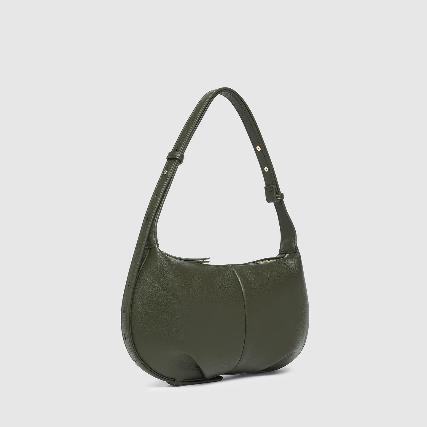 Olive Green vegan leather handbag on a light gray background
