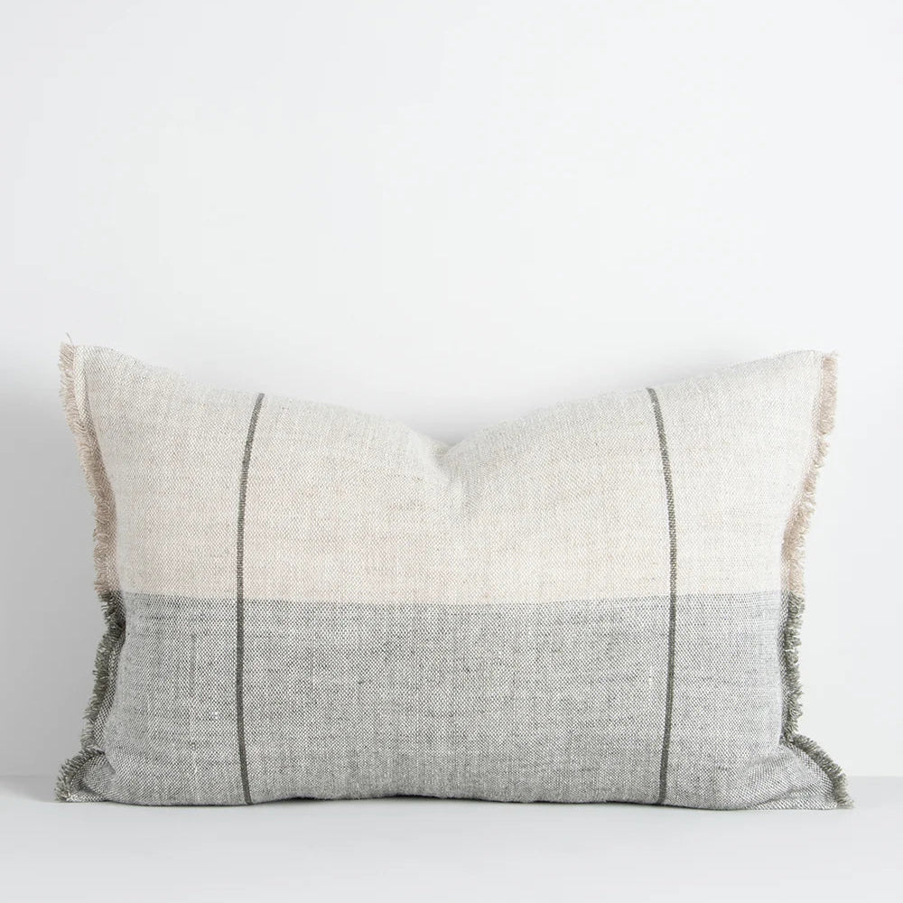 indoor outdoor cushion in a sage green colour way 