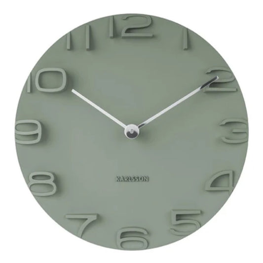 Green wall clock with white hands