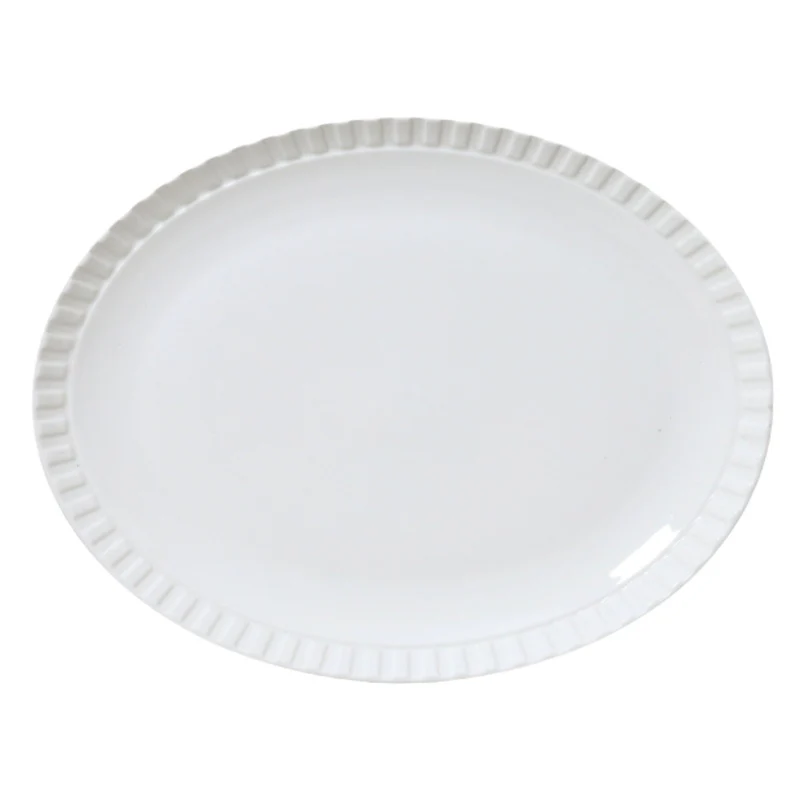 White oval platter with decorative rim