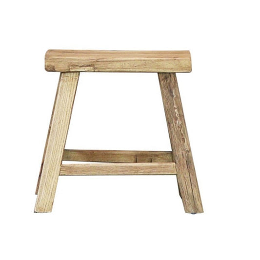 A natural wood finish rectangular stool made from reclaimed wood, featuring visible wood grain and minor imperfections.