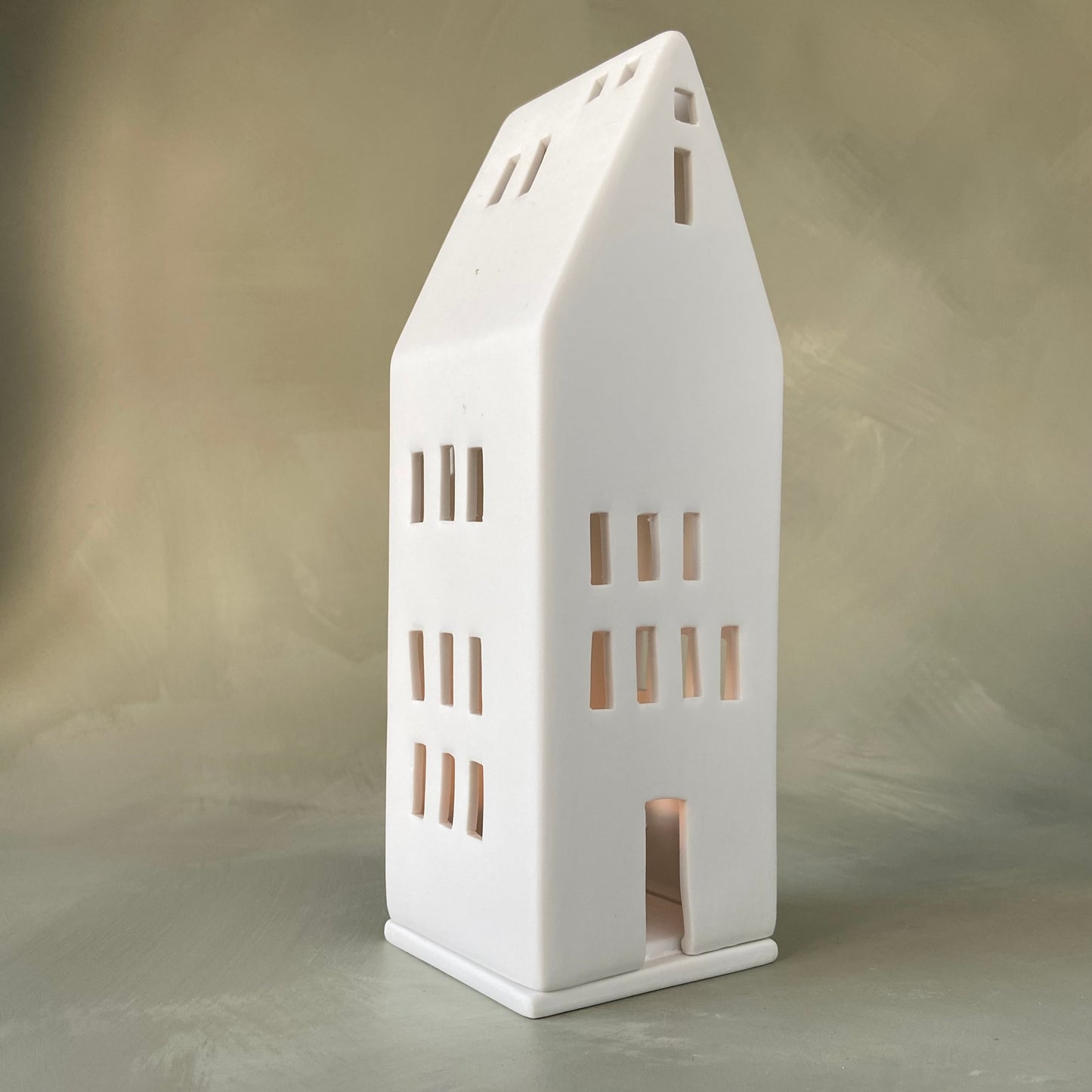 Porcelain Tealight House White with Large Windows