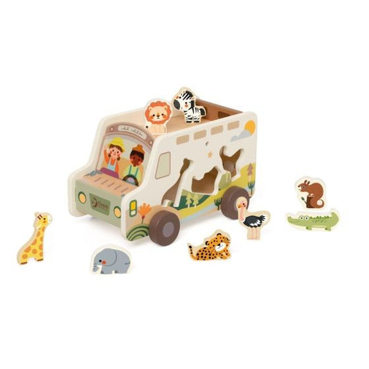 Wooden toy truck with animal figures