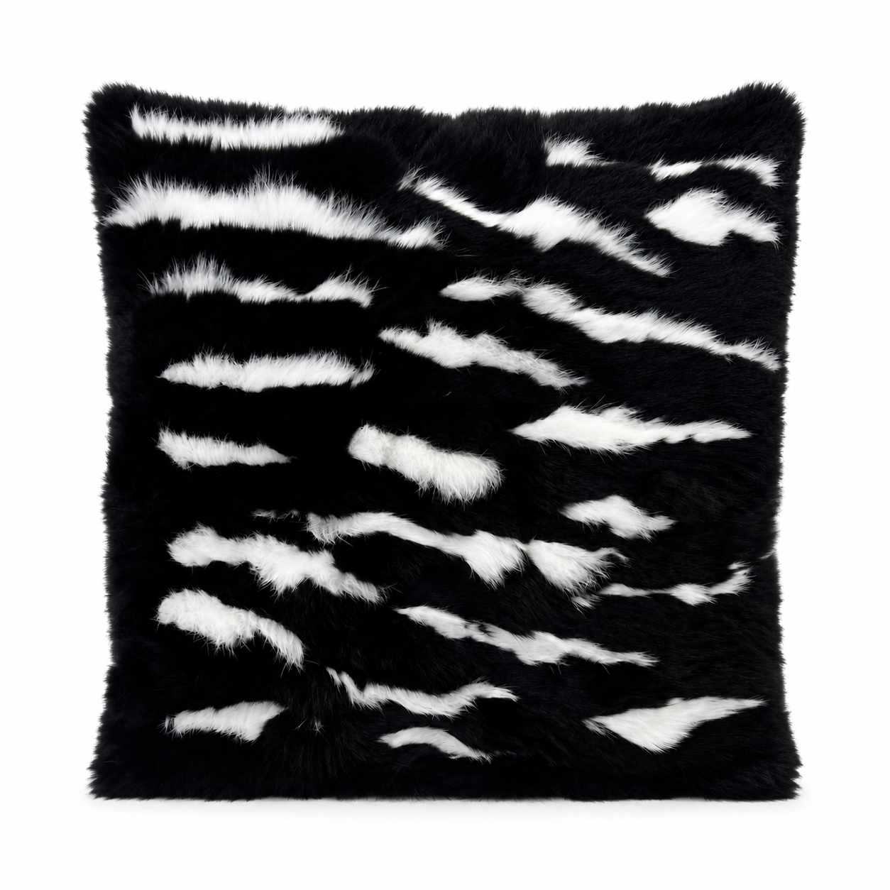 A black and white pure rabbit fur cushion cover 