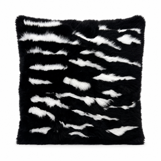 A black and white pure rabbit fur cushion cover 