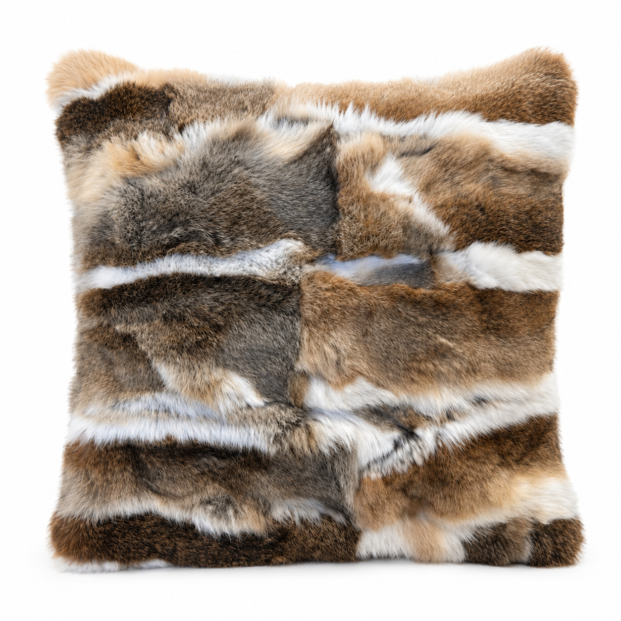 A tan colour pure rabbit fur cushion cover 