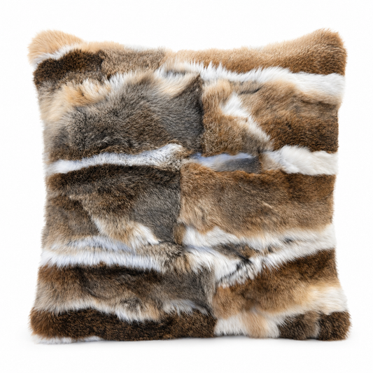 A tan colour pure rabbit fur cushion cover 