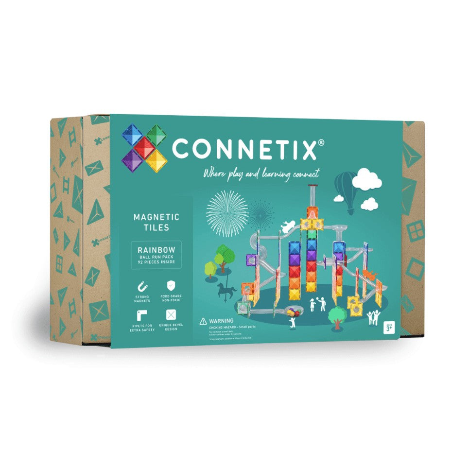 Connetix magnetic tiles packaging with colorful design