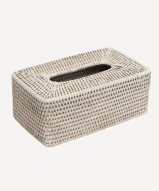 White washed tissue cover box made from rattan 