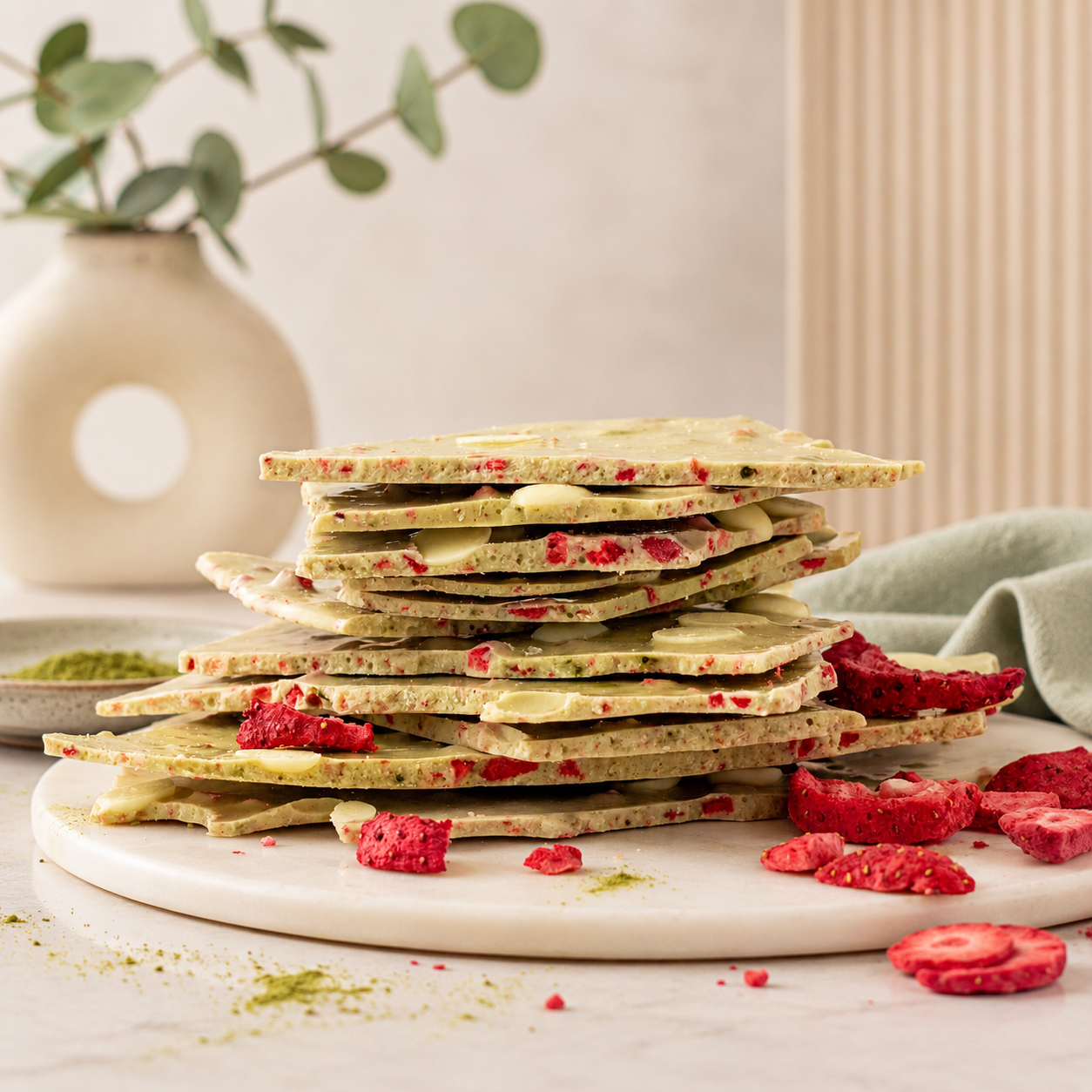 A stack of thin white chocolate bark