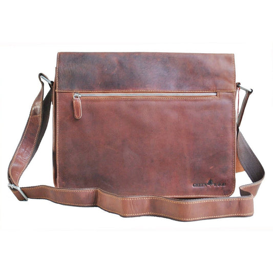 A genuine leather laptop bag with zip tan 