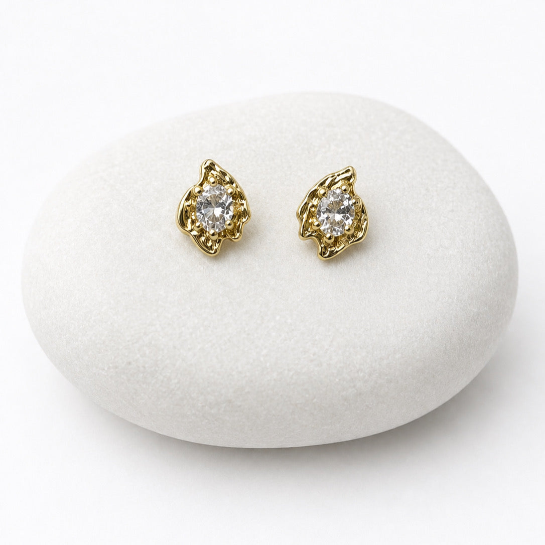 Gold earrings with clear stones
