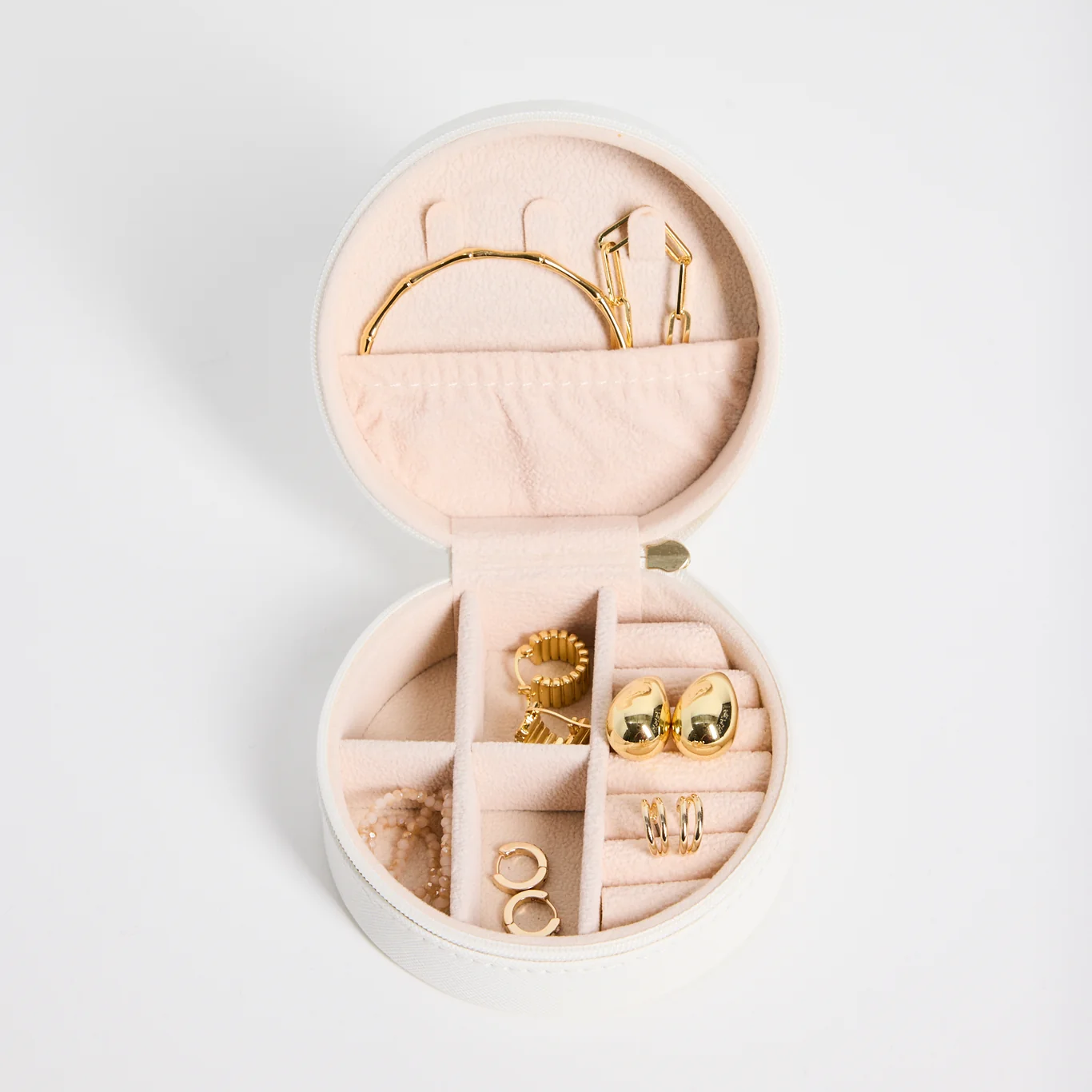Round White Jewellery Travel Case