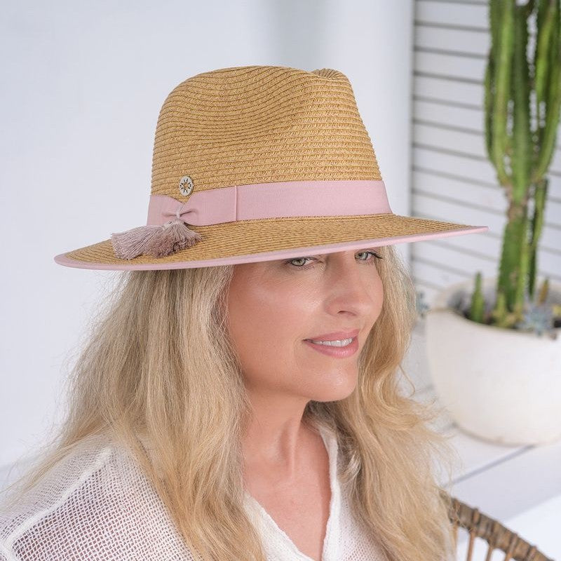 Sabrina Panama Hat Pink Ribbon
