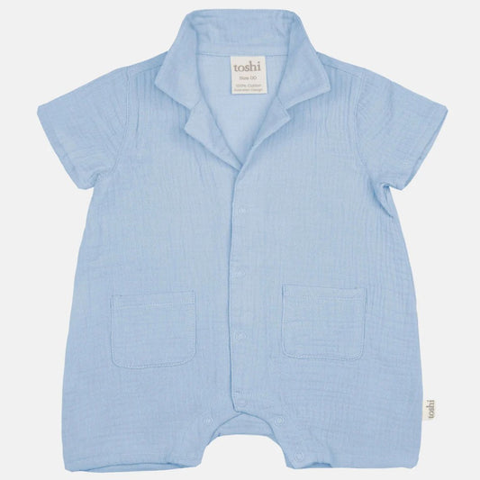 Light blue baby romper with collar 