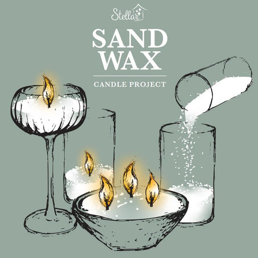 sand wax candle project with 'Stellar' branding on a light green background.