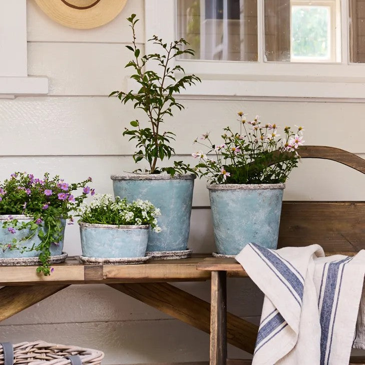 Sea Blue Plant Pot & Saucer Medium