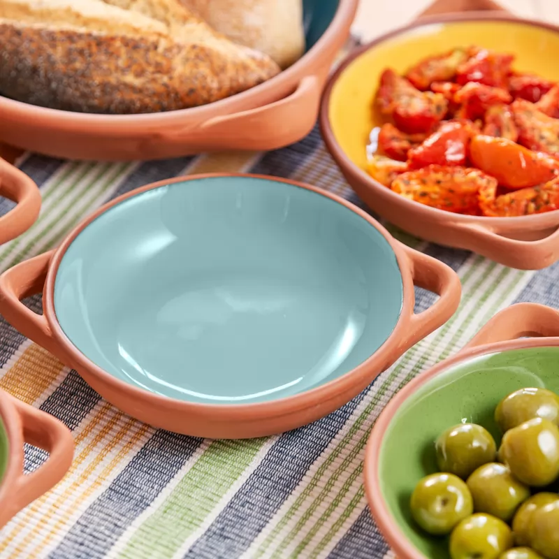 Terracotta bowls with food 