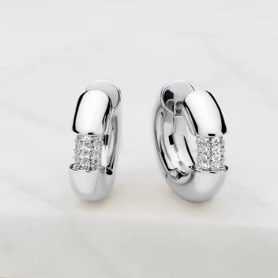Pair of silver hoop earrings with embedded stones 