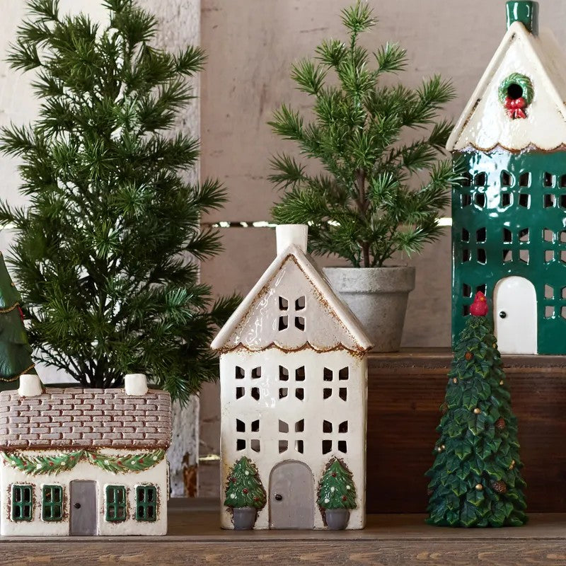 Christmas Tea Light House Stone with Pots  Medium