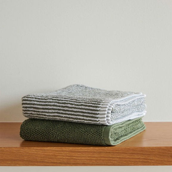 Stripe Cotton Face Cloth Olive/White