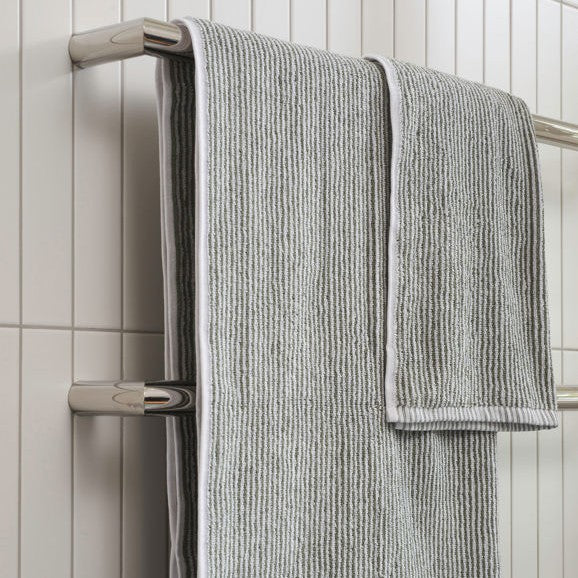 Stripe Cotton Hand Towel Olive/White
