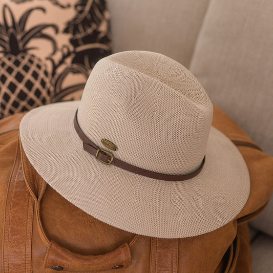 Sutton Panama Hat Taupe with Brown Belt
