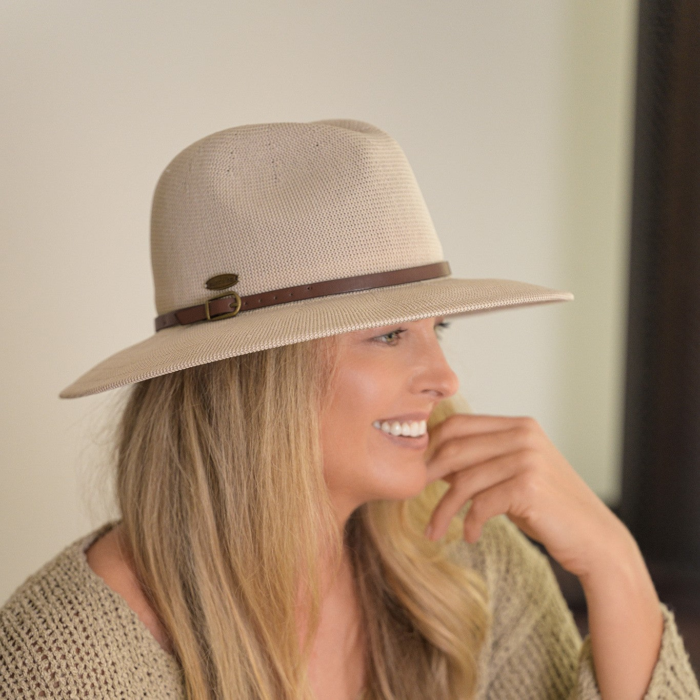 Sutton Panama Hat Taupe with Brown Belt