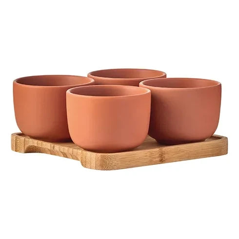 Share Round Bowls with Tray Terracotta