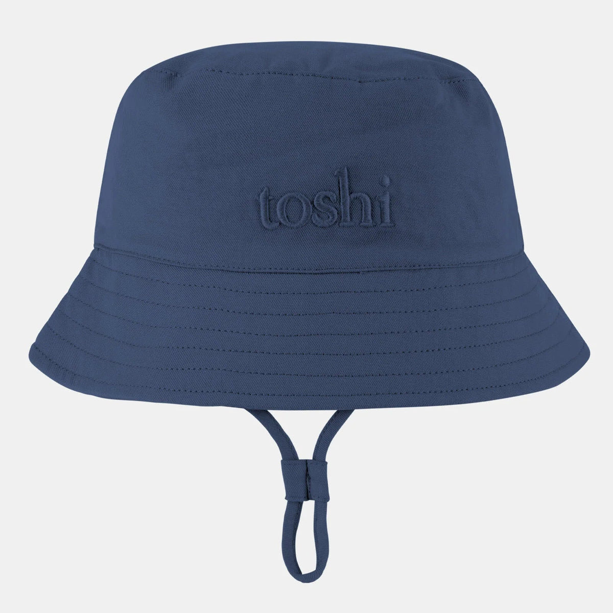Navy bucket hat with 'toshi' branding 