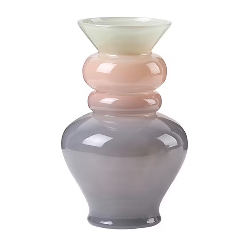Gradient glass vase transitioning from light pink to gray 