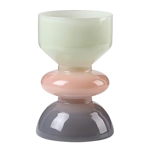 Multicolored glass vase with gradient from green to pink to gray