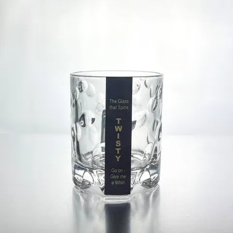 Twisting twirling glass with bubble pattern 