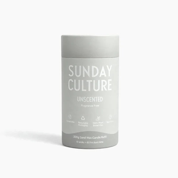 Candle refill container with 'Sunday Culture' branding on a white background