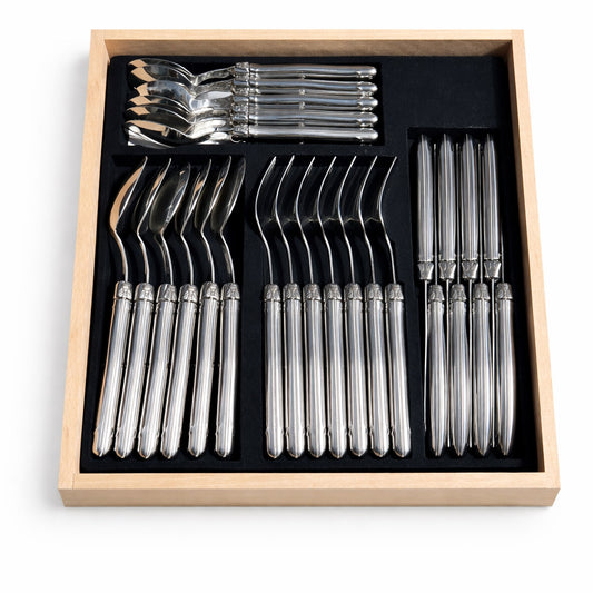 Set of silver forks in a wooden box 