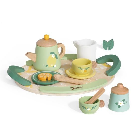 Children's tea set with green and yellow colors