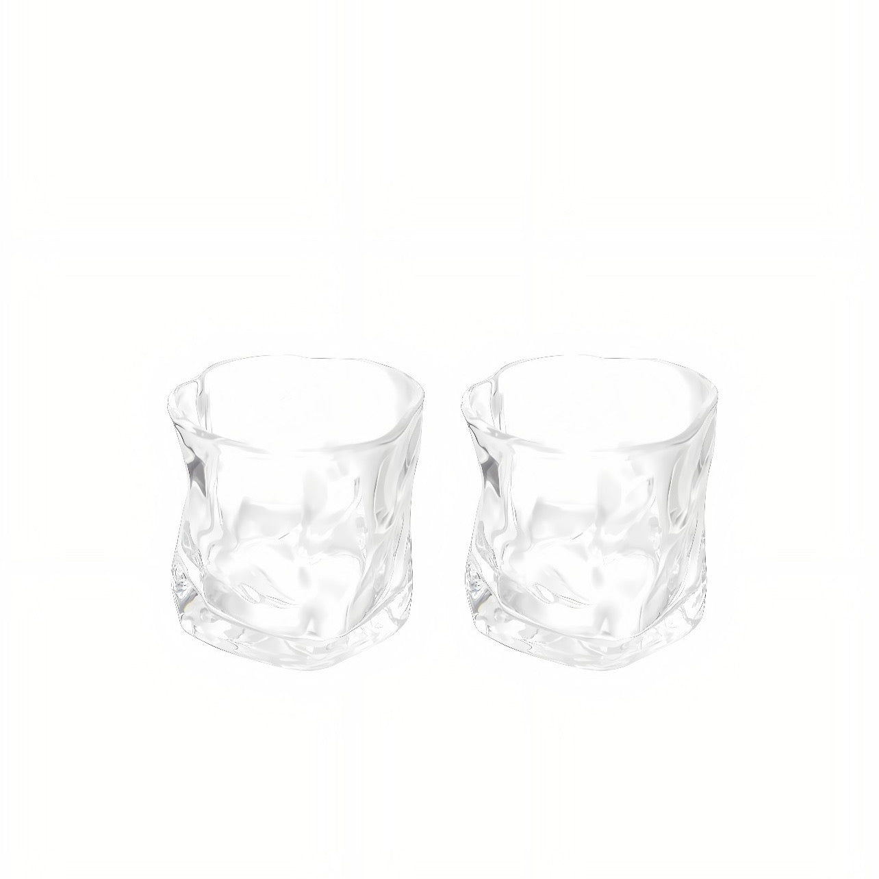 Two clear wavy whiskey glasses 