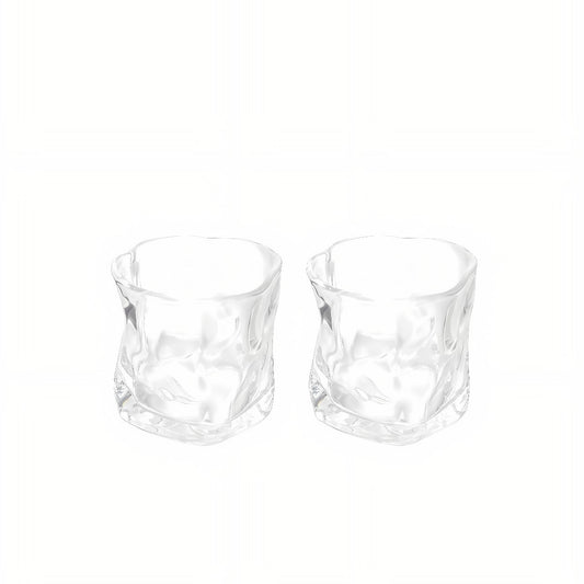 Two clear wavy whiskey glasses 