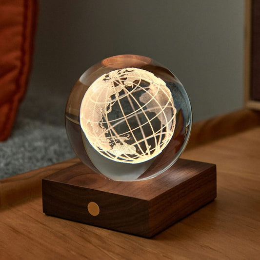 Walnut World Globe 3D Laser Engraved Light