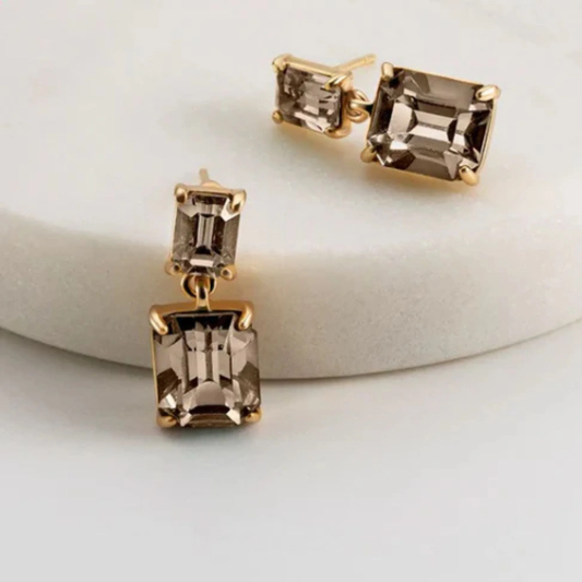 Gold earrings with smoky gemstones 