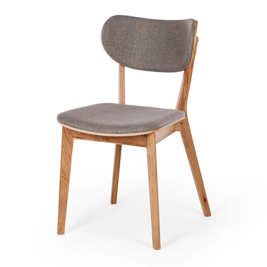 Chair with gray cushioned seat and backrest