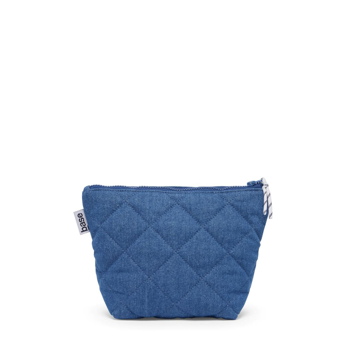 Blue quilted pouch with a zipper