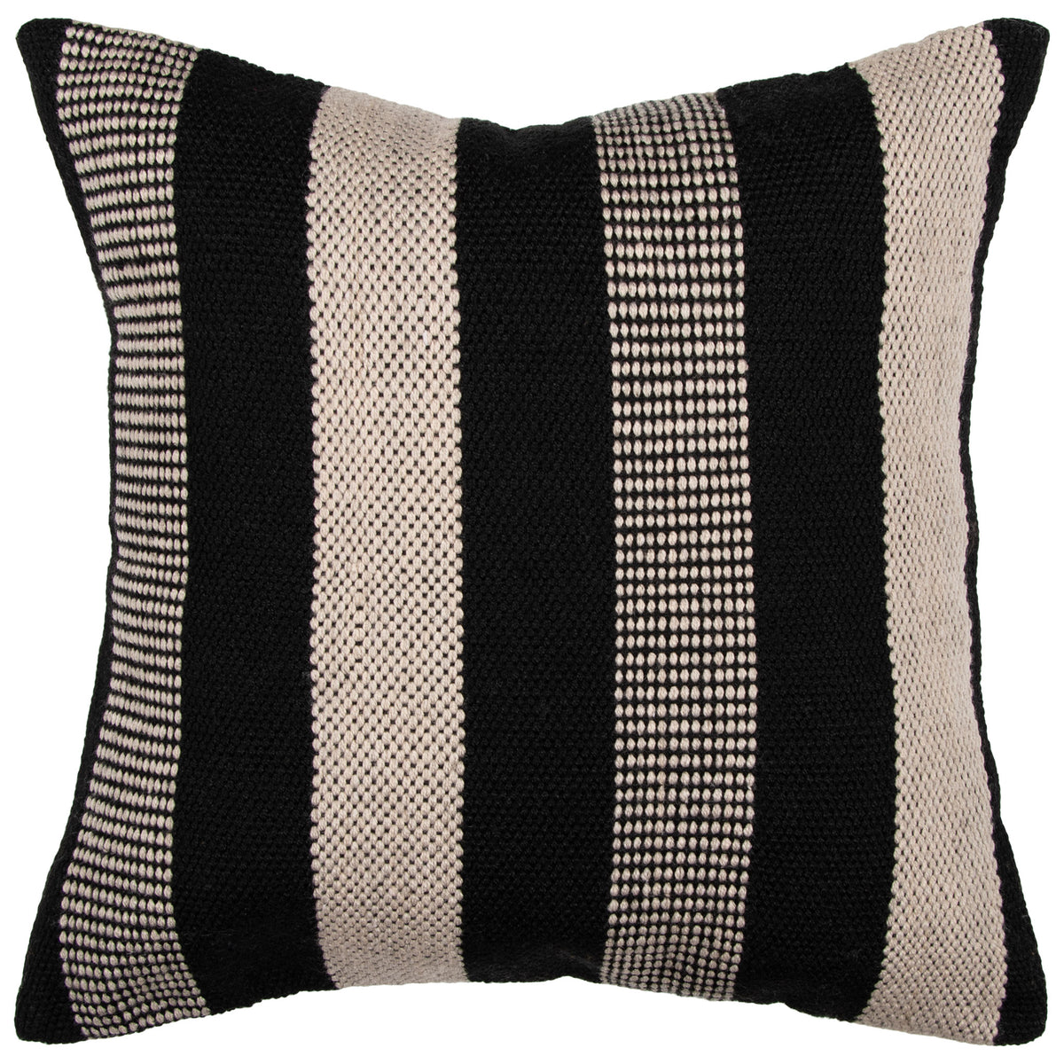 indoor and outdoor square cushion with black and natural colourway 