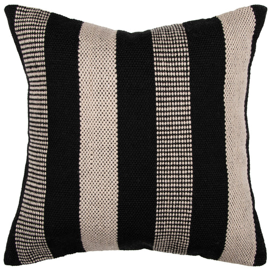 indoor and outdoor square cushion with black and natural colourway 