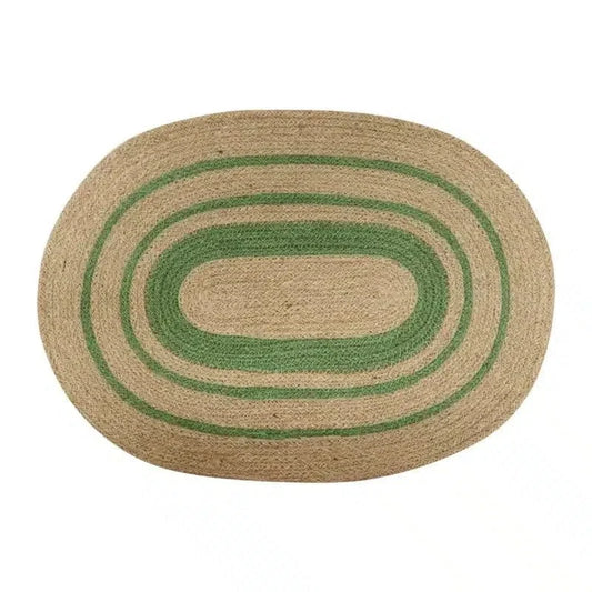 Jute oval placemat in green and natural 