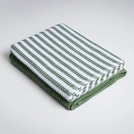 Two ribbed green patterned tea towels 